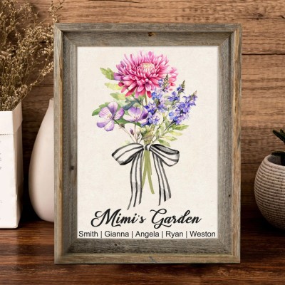 Custom Mimi's Garden Frame With Birth Flower Bouquet And Kids Names Gift For Mom Grandma Mother's Day Gift
