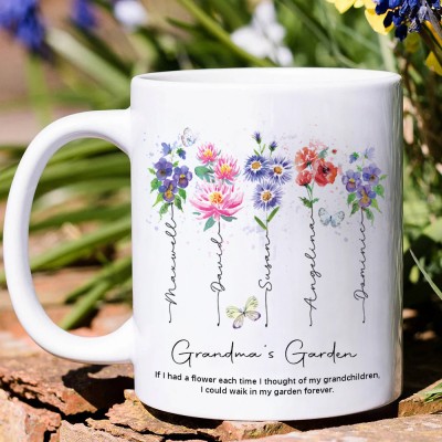 Grandma's Garden Birth Month Flower Mug with Kids Names Unique Gift for Grandma Mom Christmas Gift Ideas Mother's Day Gift