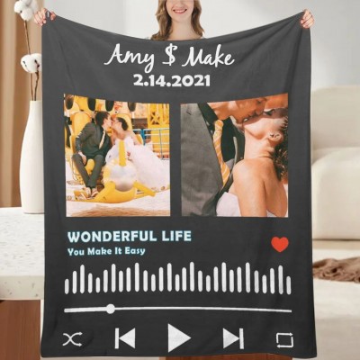 Personalized Spotify Blanket with Personal Photo Best Boyfriend Gift Girlfriend Valentine's Day Gift