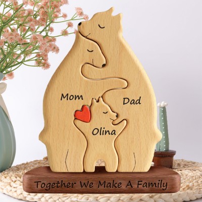 Personalized Wooden Names Bear Family Puzzle with Stand Family Home Decor Christmas Gift Ideas