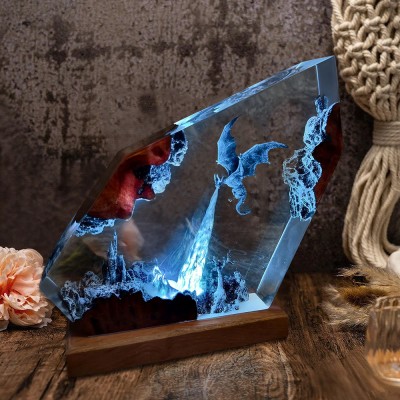 Handmade Dragon Couple Resin Wood Lamp Birthday Gift for Him Gifts for Couple Christmas Gift