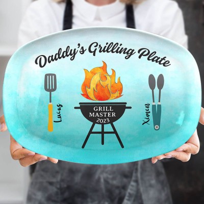 Daddy's Grilling Plate Personalized BBQ Party Family Plate Father's Day Gift