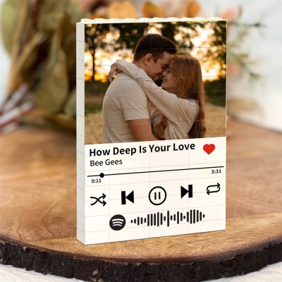 Personalized Photo Block Puzzle with Spotify Song Valentine's Day Gift Ideas for Soulmate Anniversary Gifts