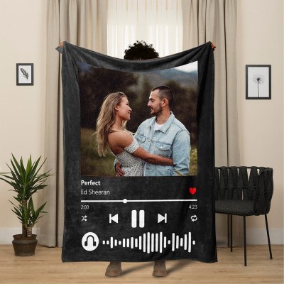 Personalized Spotify Music Song Photo Blanket Valentine's Day Gift Ideas for Boyfriend Anniversary Gifts for Her