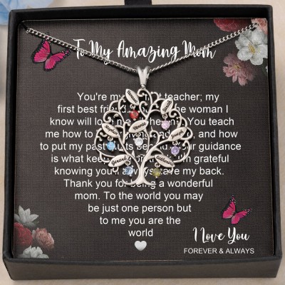 Personalized To My Amazing Mom Family Tree Name Necklace with Birthstone Design Gifts for Mom