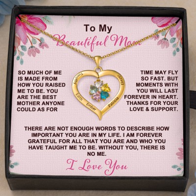 Personalized To My Beautiful Mom Name Necklace with Birthstone Design Love Gift Ideas for Mom