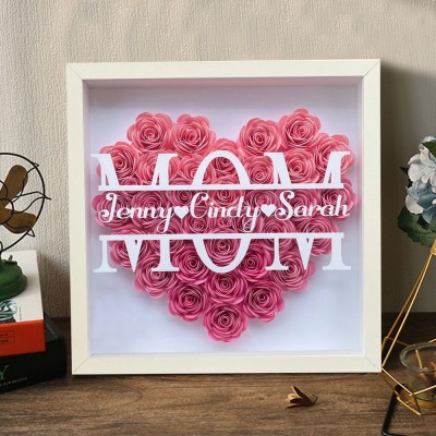 Personalized Heart Shape Mom Flower Shadow Box Mother's Day Gift Lovely Keepsake