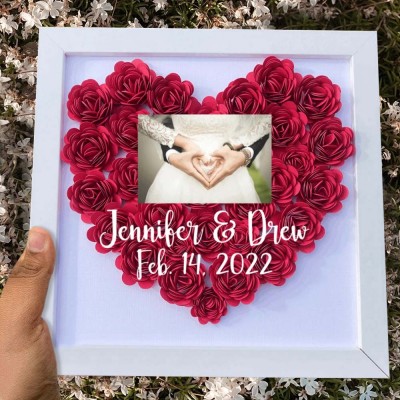 Couples Personalized Heart Flower Shadow Box Wedding Anniversary Gift for Wife Valentine's Day Gift for Girlfriend