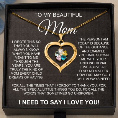 To My Mom Personalized Heart Shaped Name Necklace with Birthstone Design Gifts for Mom 