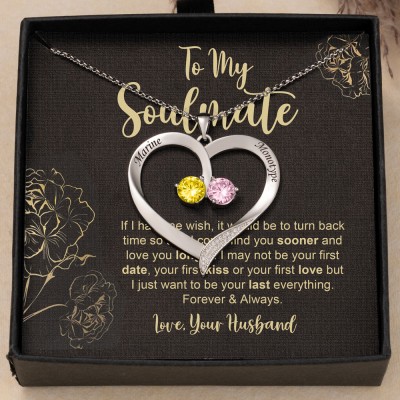 Custom To My Soulmate Heart Shaped Necklace with Birthstone and Name Unique Gifts for Girlfriend Anniversary Gifts for Wife
