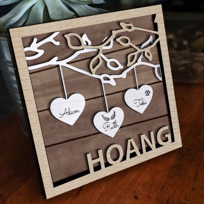 Personalized Family Tree Wood Sign Name Engravings Home Wall Decor