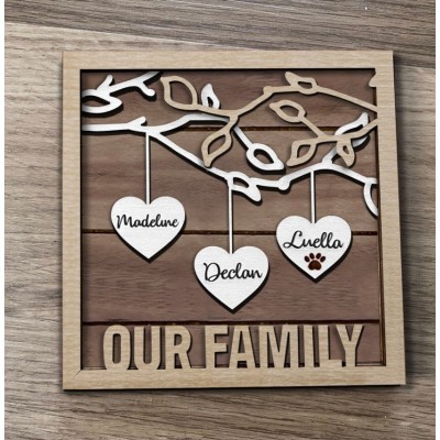 Gift Idea for Mom Grandma Wife Personalized Wood Family Tree Sign Christmas Gift