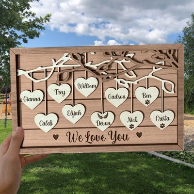 Christmas Gift Personalized Family Tree Sign We Love You Gift for Mom Grandma