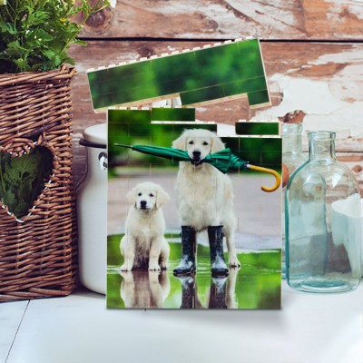 Personalized Building Brick Photo Block with Pet Photo Christmas Family Gift