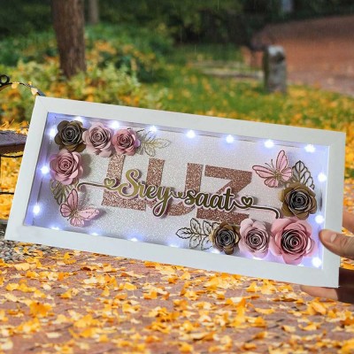 Personalized Paper Rose Shadow Box Name Frame Wedding Anniversary Gift for Wife Valentine's Day Gift for Girlfriend