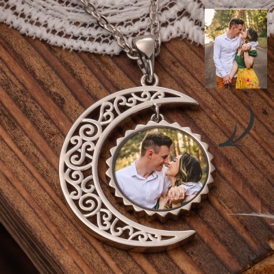 S925 Silver Personalized Photo Necklace Sun & Moon