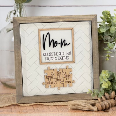 Personalized Mom Puzzle Piece Sign Family Keepsake Gifts Unique Gift Ideas for Mom Grandma