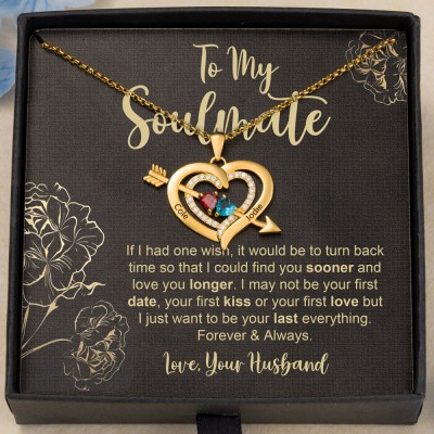 To My Soulmate Heart Shaped Birthstone Necklace Personalized Gifts for Her Love Gift Ideas for Wife Valentine's Day Gifts