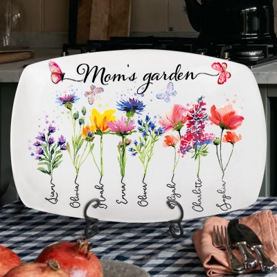 Mom's Garden Birth Month Flower Platter Personalized Gifts for Mom Grandma Keepsake Gifts Christmas Gift Ideas