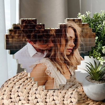 Personalized Heart Shaped Building Block Puzzles with Picture Memorial Gifts for Couple Valentine's Day Gift Ideas