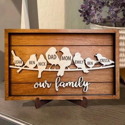 Personalized Birds Family Tree Wood Sign Name Engravings Home Wall Decor Gifts for Mom Grandma Anniversary Gift for Wife