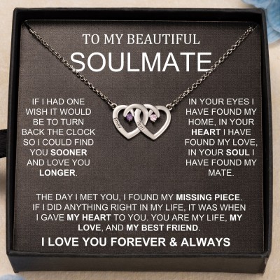 To My Soulmate Personalized Heart Shaped Birthstone Couple Necklace Anniversary Gift for Wife Gift Ideas for Girlfriend