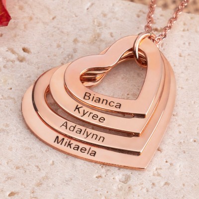 18K Rose Gold Plating Personalized Engraved Heart Shaped Family Necklace 1-4 Engraving Name Necklace