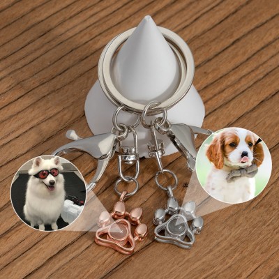 Custom Pet Memorial Photo Projection Paw Pendant Keychain Christmas Gift Pet Gift