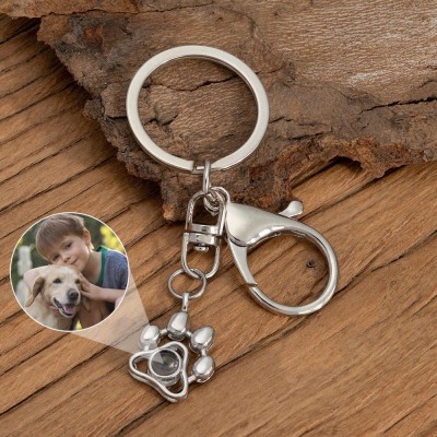 Personalized Pet Memorial Photo Projection Paw Pendant Keychain Christmas Memorial Gift