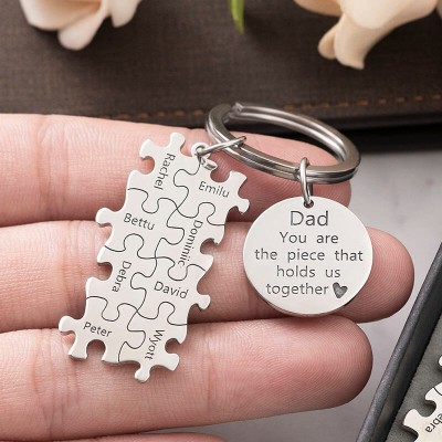 Father’s Day Gift Personalized Dad Puzzle Keychain Engraving 1-20 Names 