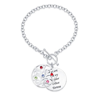 Personalized Charm Bracelet with 1-5 Names & Birthstone