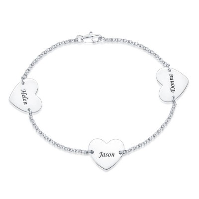 Engravable Bracelet with 1-4 Heart Shape Charms