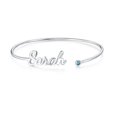 Personalized Name Bangle with Birthstone