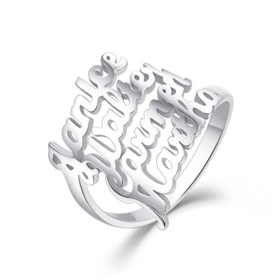 S925 Sterling Silver Personalized 4 Names Ring
