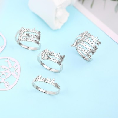 S925 Sterling Silver Personalized 1-4 Name Ring