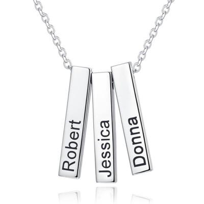 Silver Personalized Engravable Vertical 3d Bar Necklace with 1-3 Engraved Bars