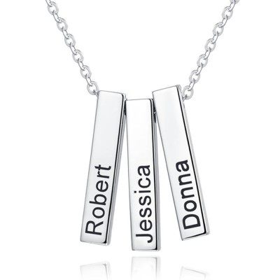 Silver Personalized Engravable Vertical 3d Bar Necklace with 1-3 Engraved Bars