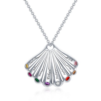 Personalized Shell Pendant Necklace With 1-9 Birthstones and Engravings