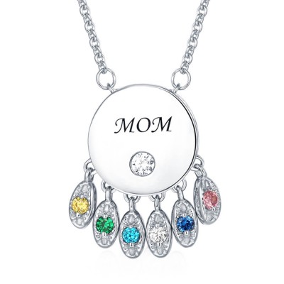 Personalized Shell Pendant Necklace With 1-6 Birthstones and Engravings