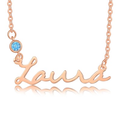 18K Rose Gold Plating Personalized Silver Name Necklace With Birthstone for Her