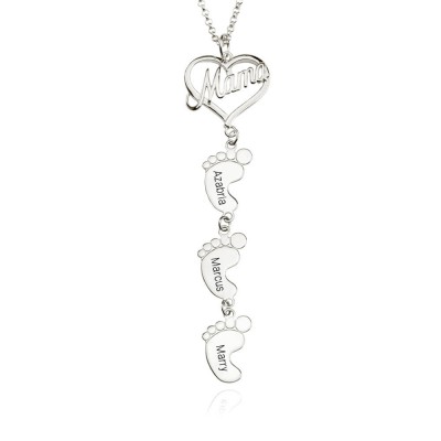 Personalized Mom Necklace With Baby Feet 1-10 Pendants