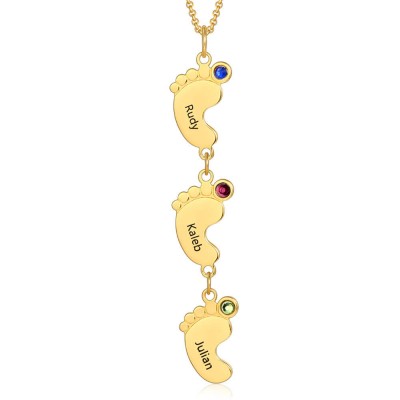 18K Gold Plating Personalized Mom Necklace With Baby Feet 1-10 Pendants