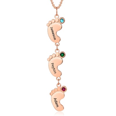 18K Rose Gold Plating Personalized Mom Necklace With Baby Feet 1-10 Pendants