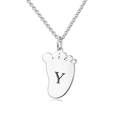Personalized Initial Engraved Baby Feet Shape Pendant Necklace