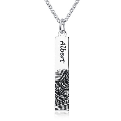 Personalized Fingerprint Engraved Vertical Bar Necklace