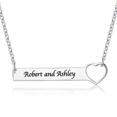 Personalized Bar Necklace with Heart Gift for Her