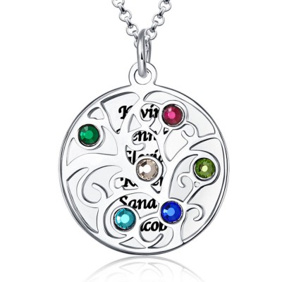 Engravable Family Tree Necklace with 1-6 Birthstones