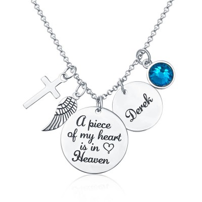 Personalized A Piece Of My Heart Is In Heaven Memorial Necklace