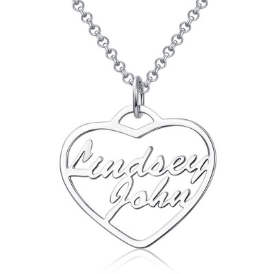 Personalized Heart Shape 2 Names Necklace Couples Necklace