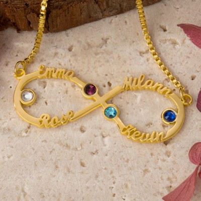 Personalized Infinity Name Necklace with Birthstones Love Gift for Her Christmas Birthday Gift for Mom Wife